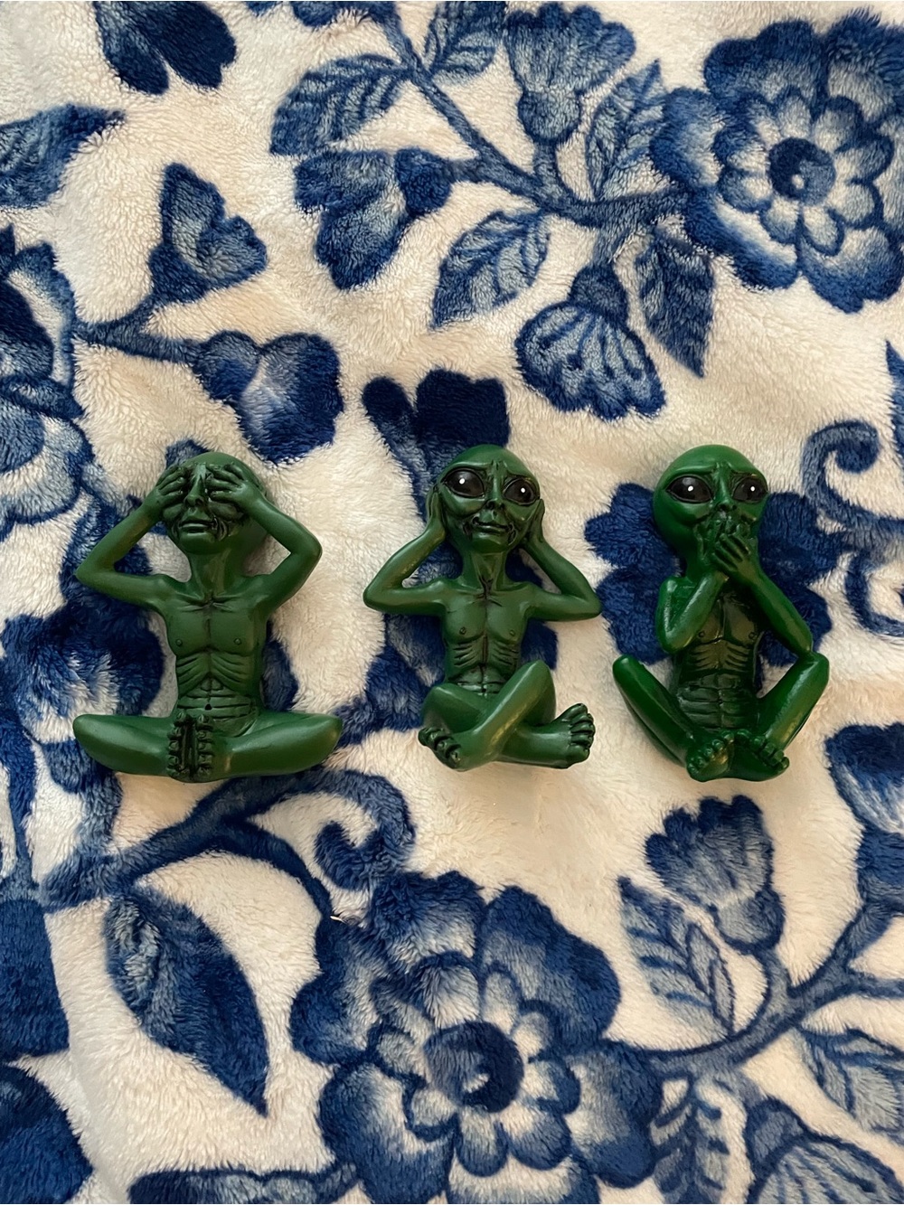 3 Green Alien Figurines